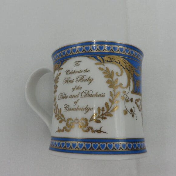 Prince George Birth Mug Dunoon Fine Bone China England Blue & Gold Heart Pattern - Picture 10 of 10